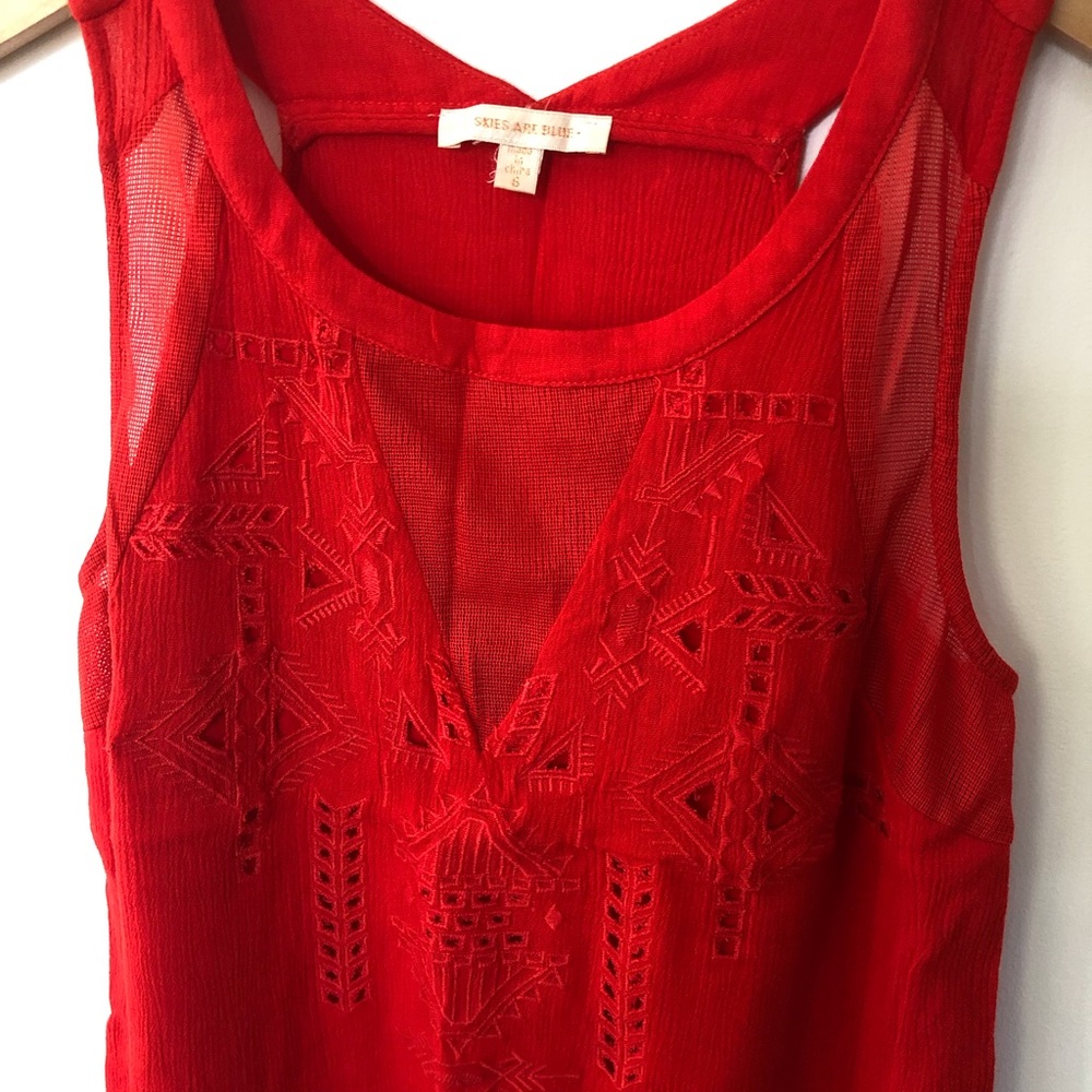 Skies Are Blue | Geometric Embroidery Tank Top EUC